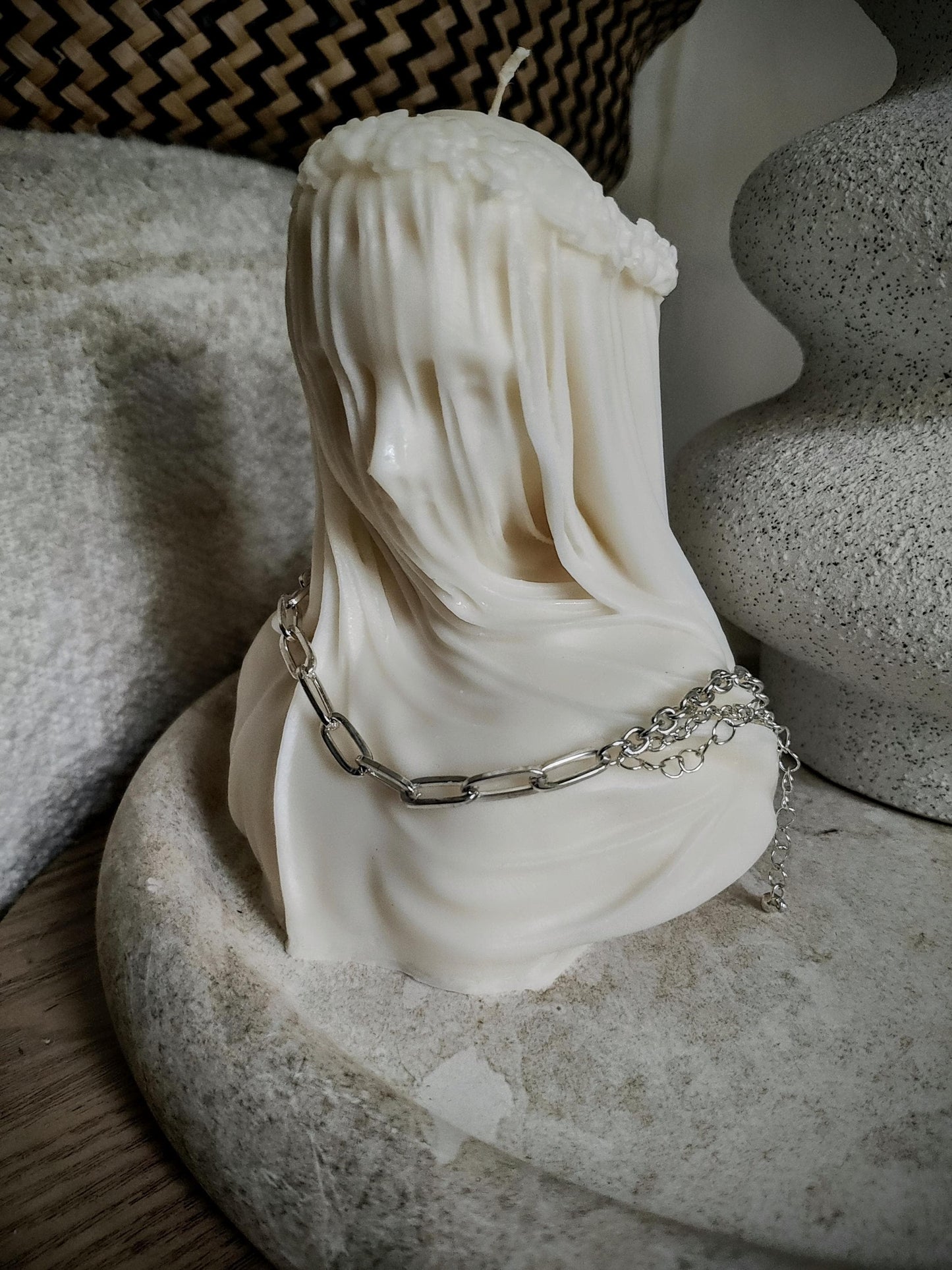 Large veiled lady head candle
