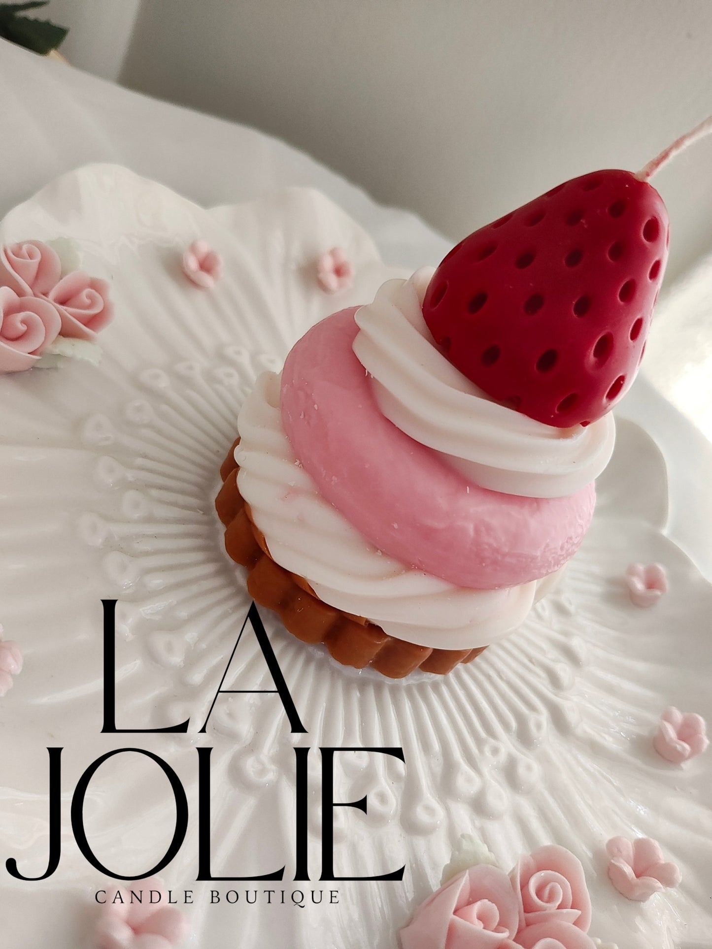 French Strawberry blancmange cream tart candle