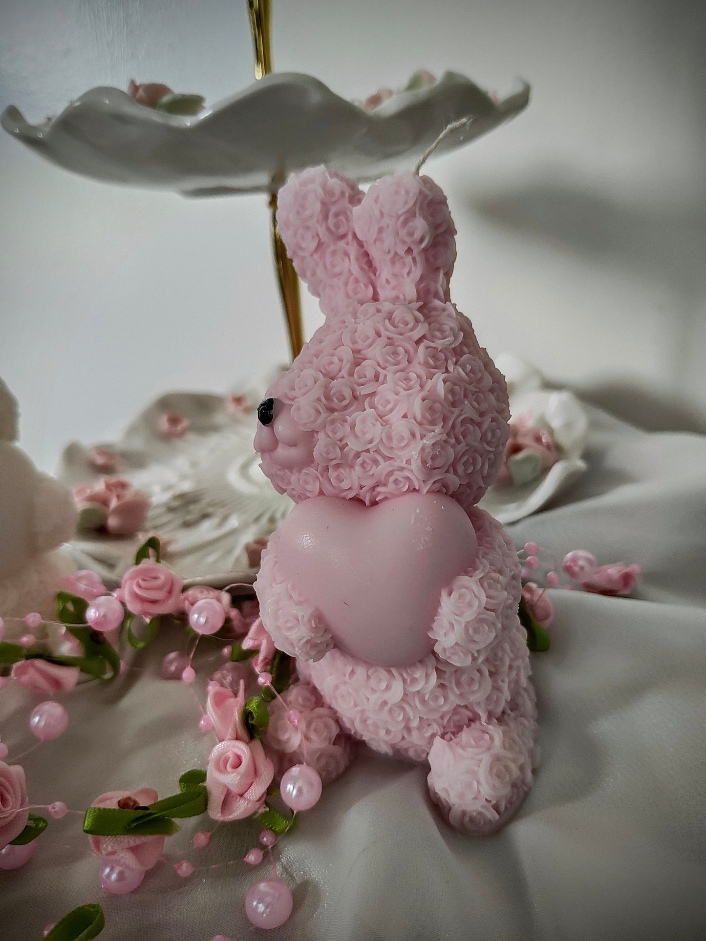 Roses bunny rabbit love heart Pillar Candle