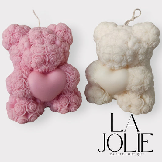 Bear heart roses love Pillar Candle