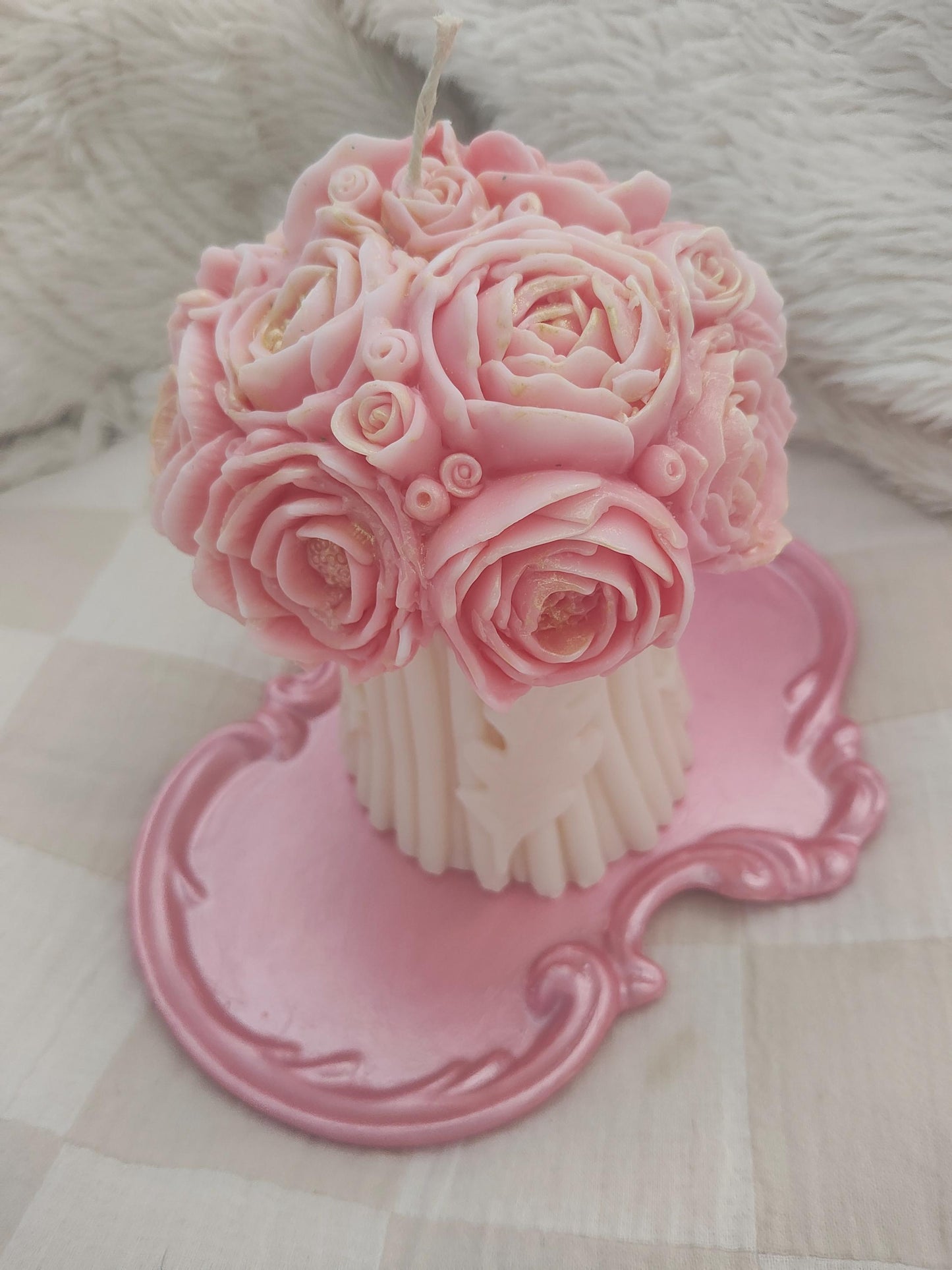Large pink Flower Bouquet Candle