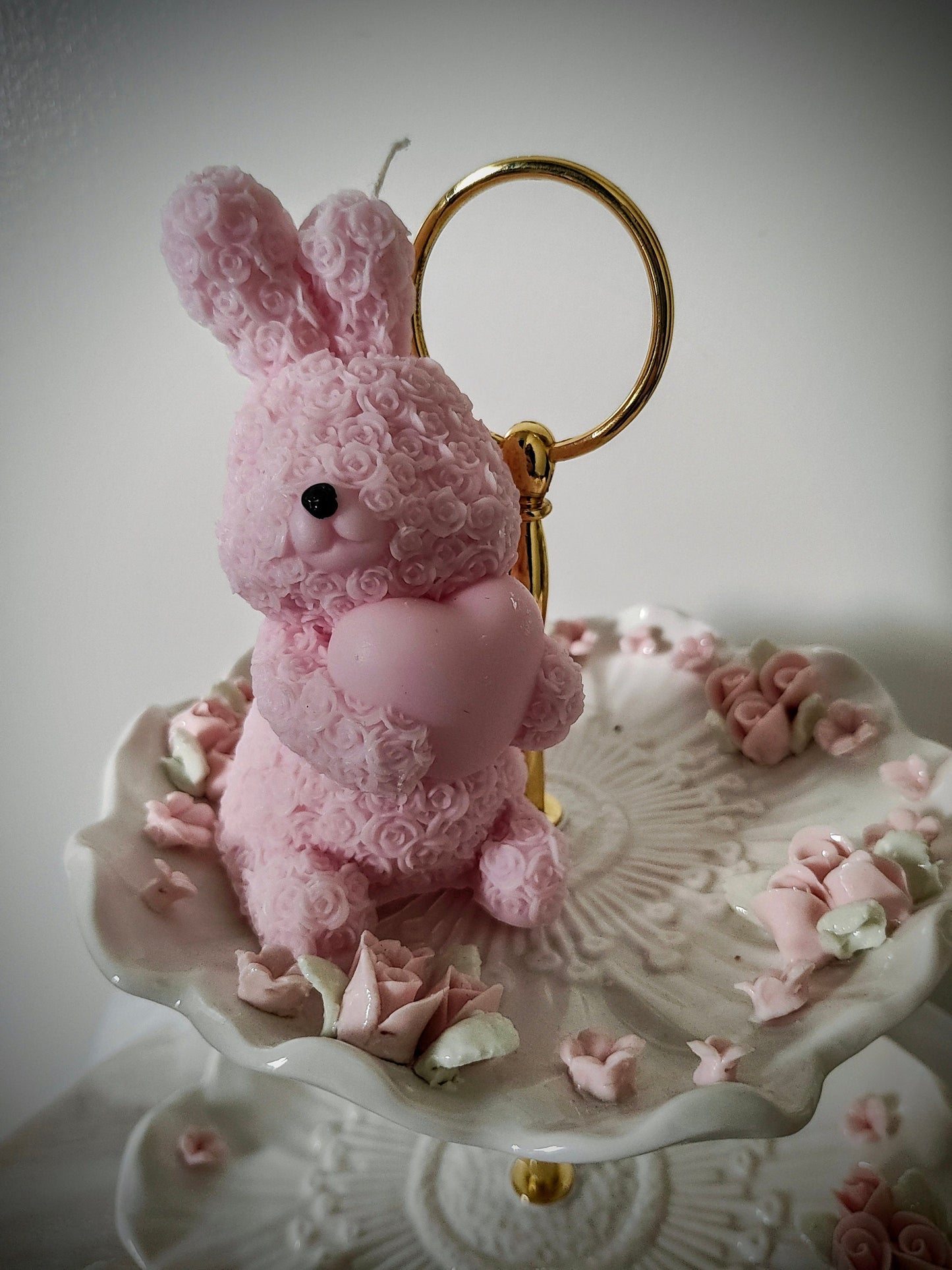 Roses bunny rabbit love heart Pillar Candle