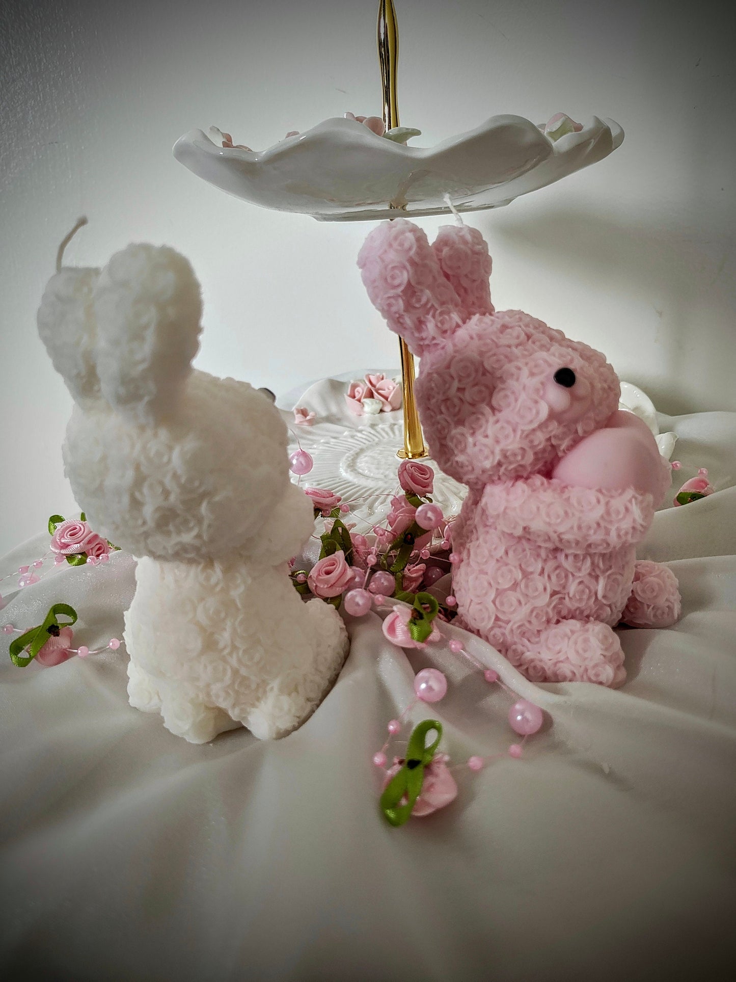 Roses bunny rabbit love heart Pillar Candle