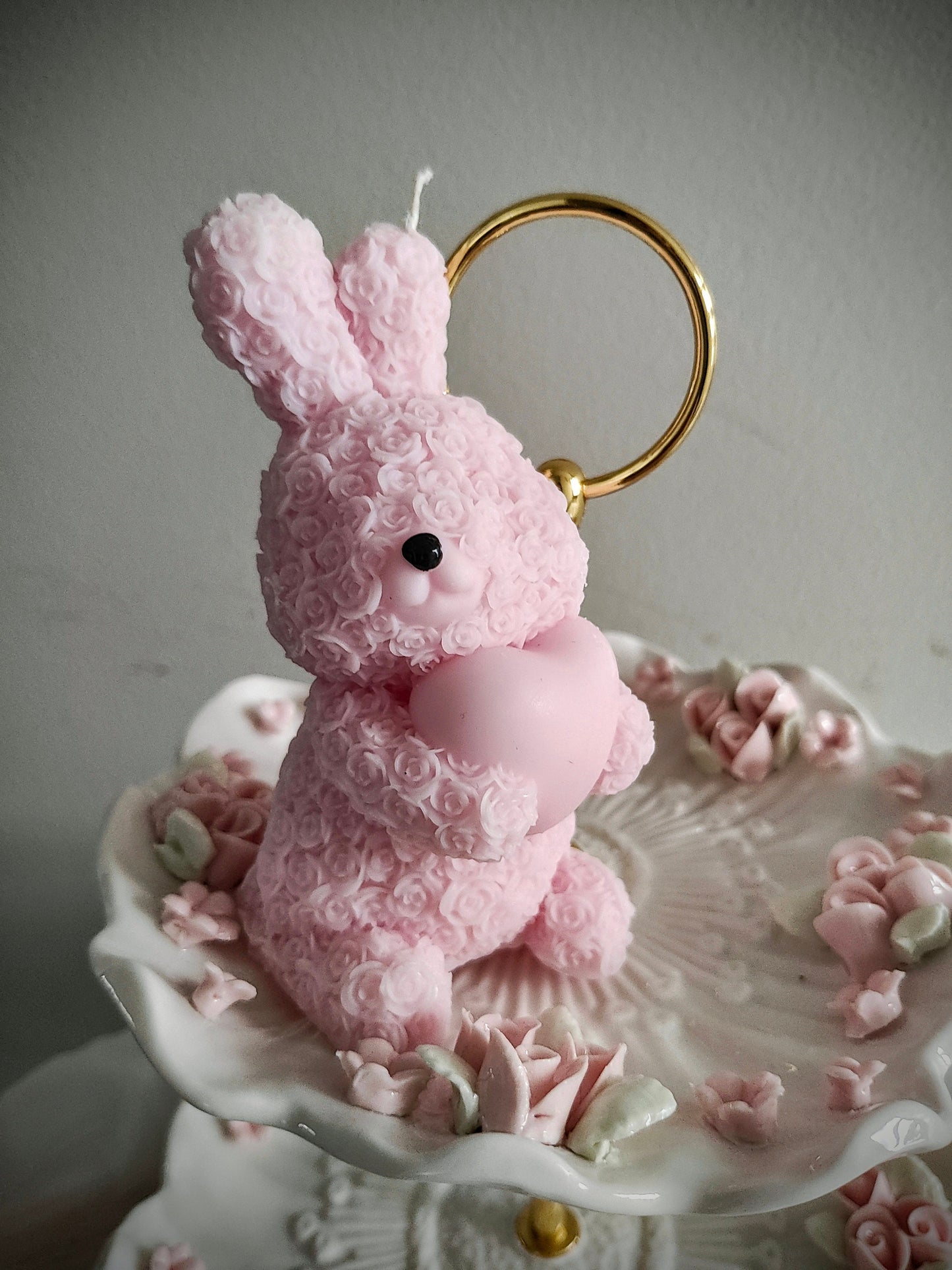 Roses bunny rabbit love heart Pillar Candle