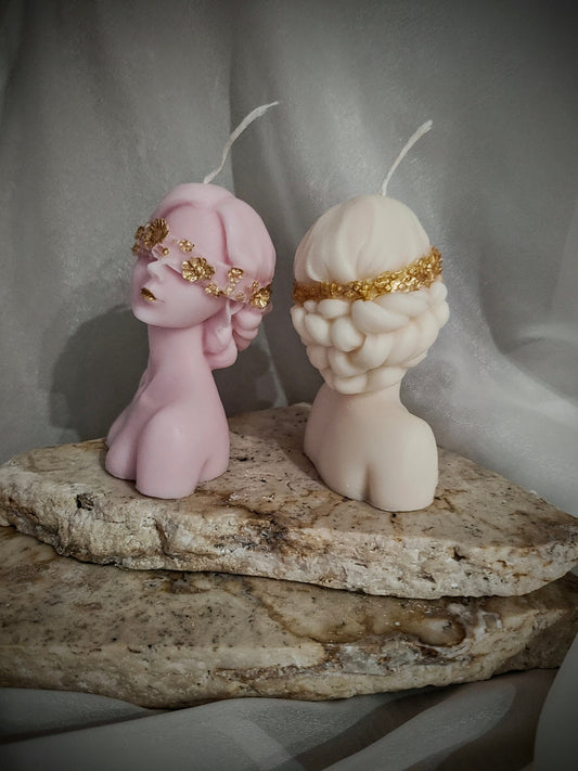 Gold Lady flower Head body Pillar Candle