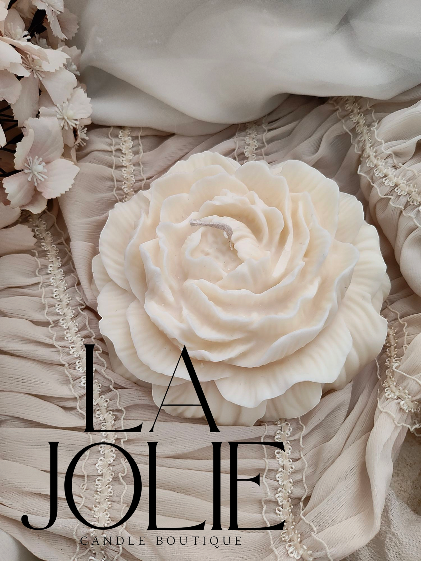 Large peony flower candle