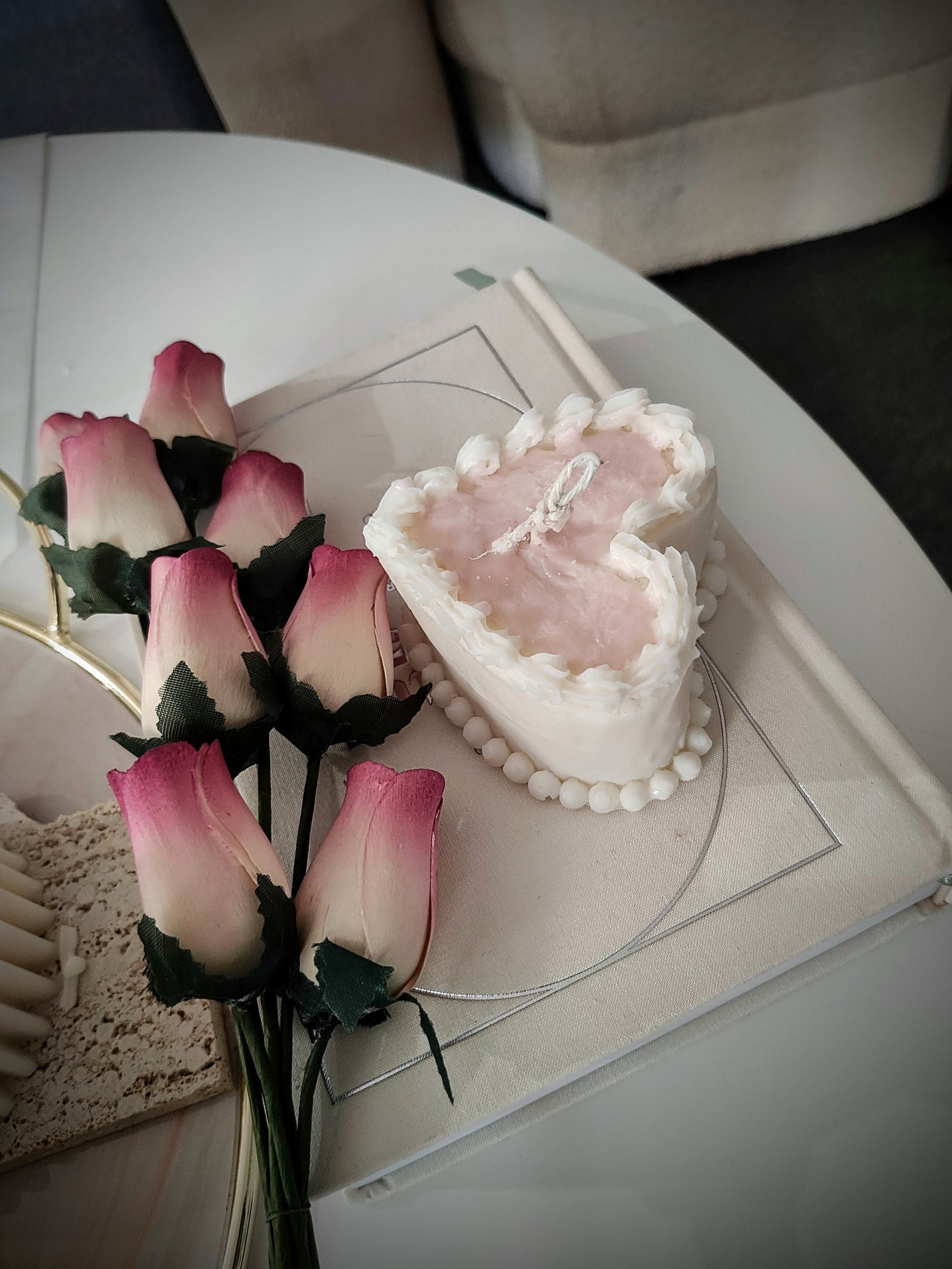 Love heart French Cake Dessert Candle