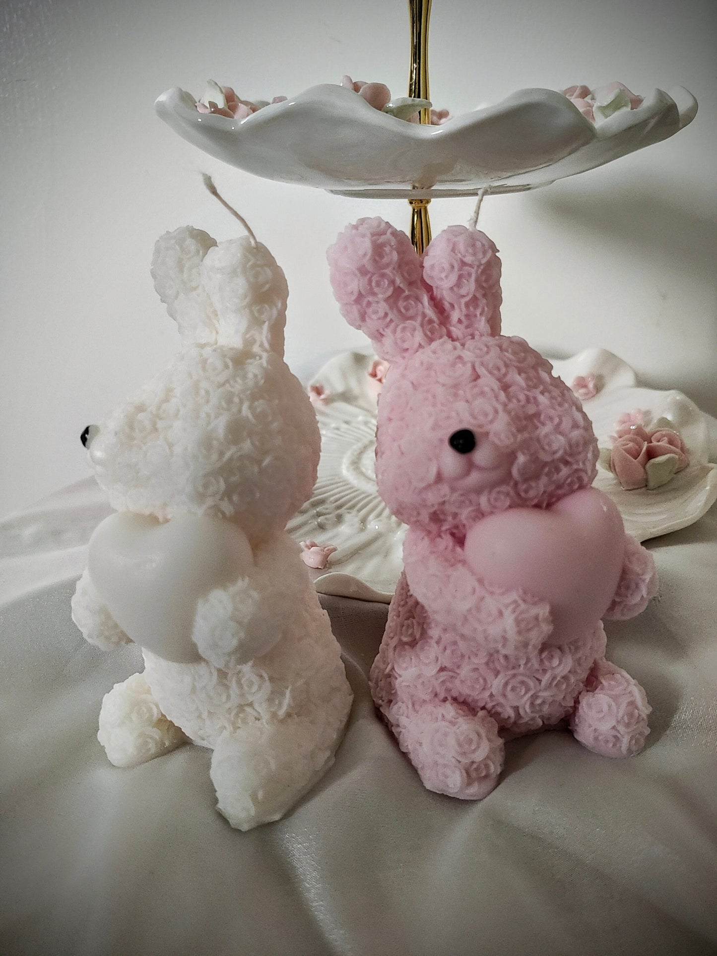 Roses bunny rabbit love heart Pillar Candle