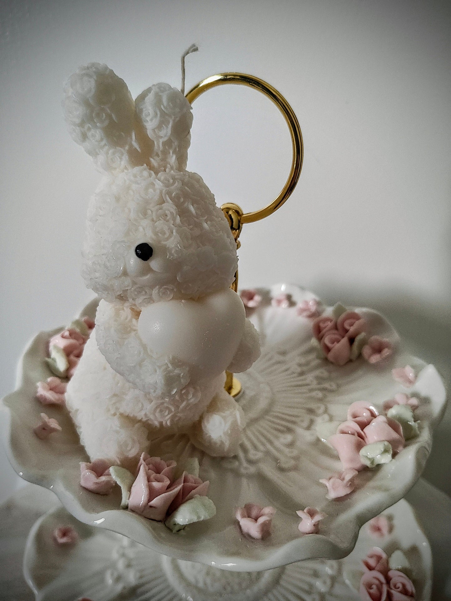 Roses bunny rabbit love heart Pillar Candle
