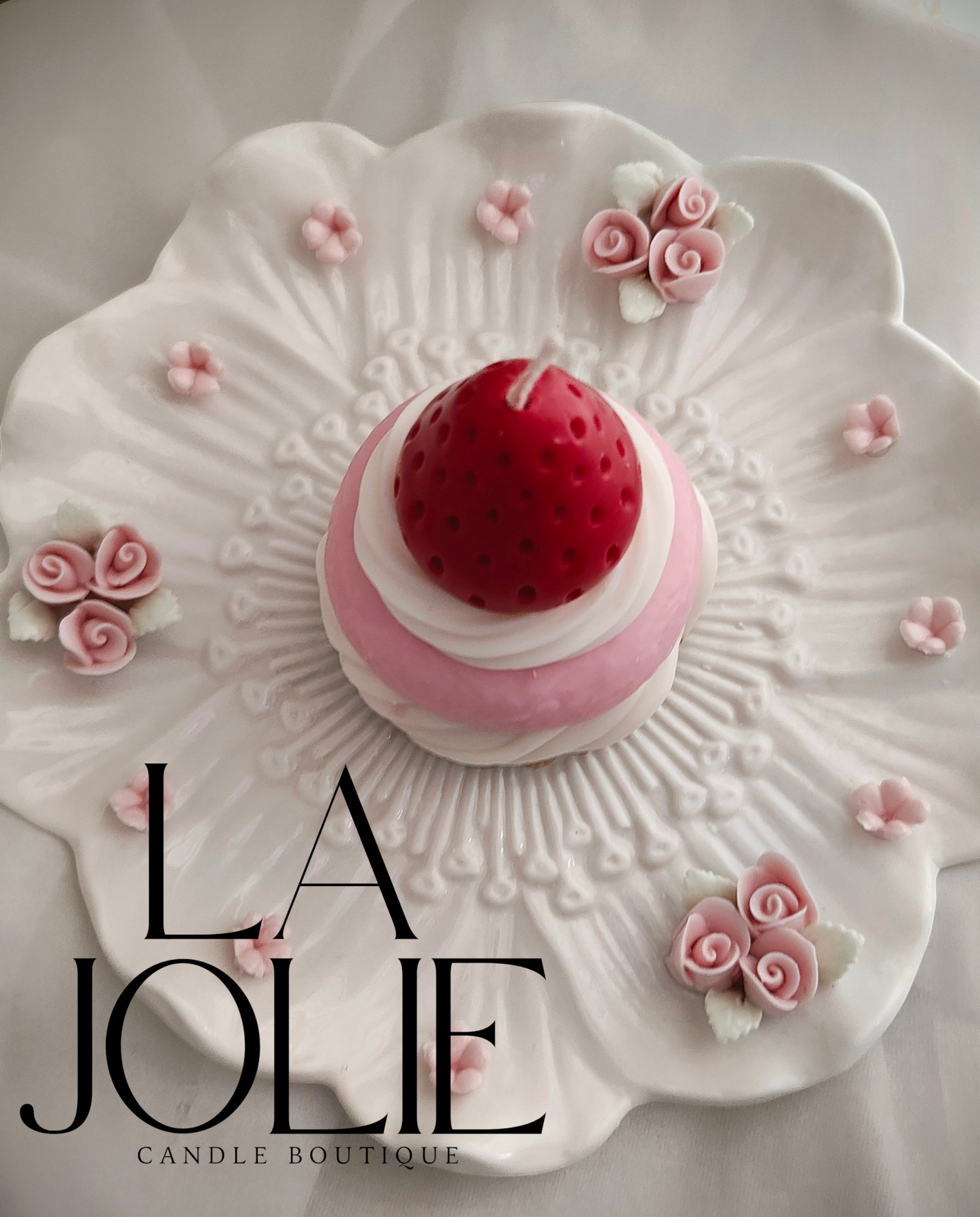 French Strawberry blancmange cream tart candle