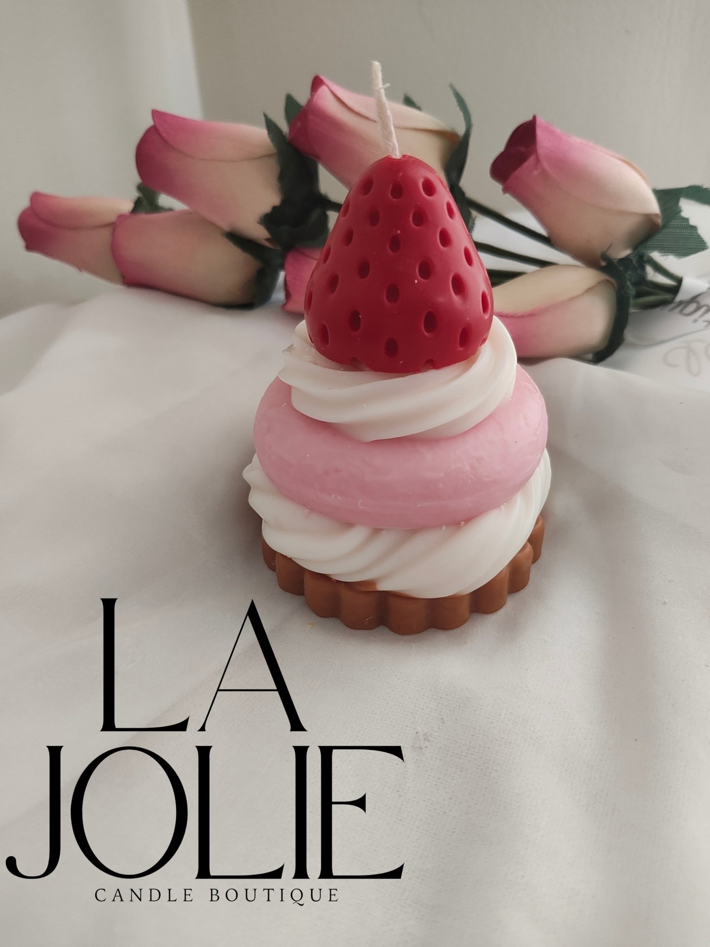 French Strawberry blancmange cream tart candle