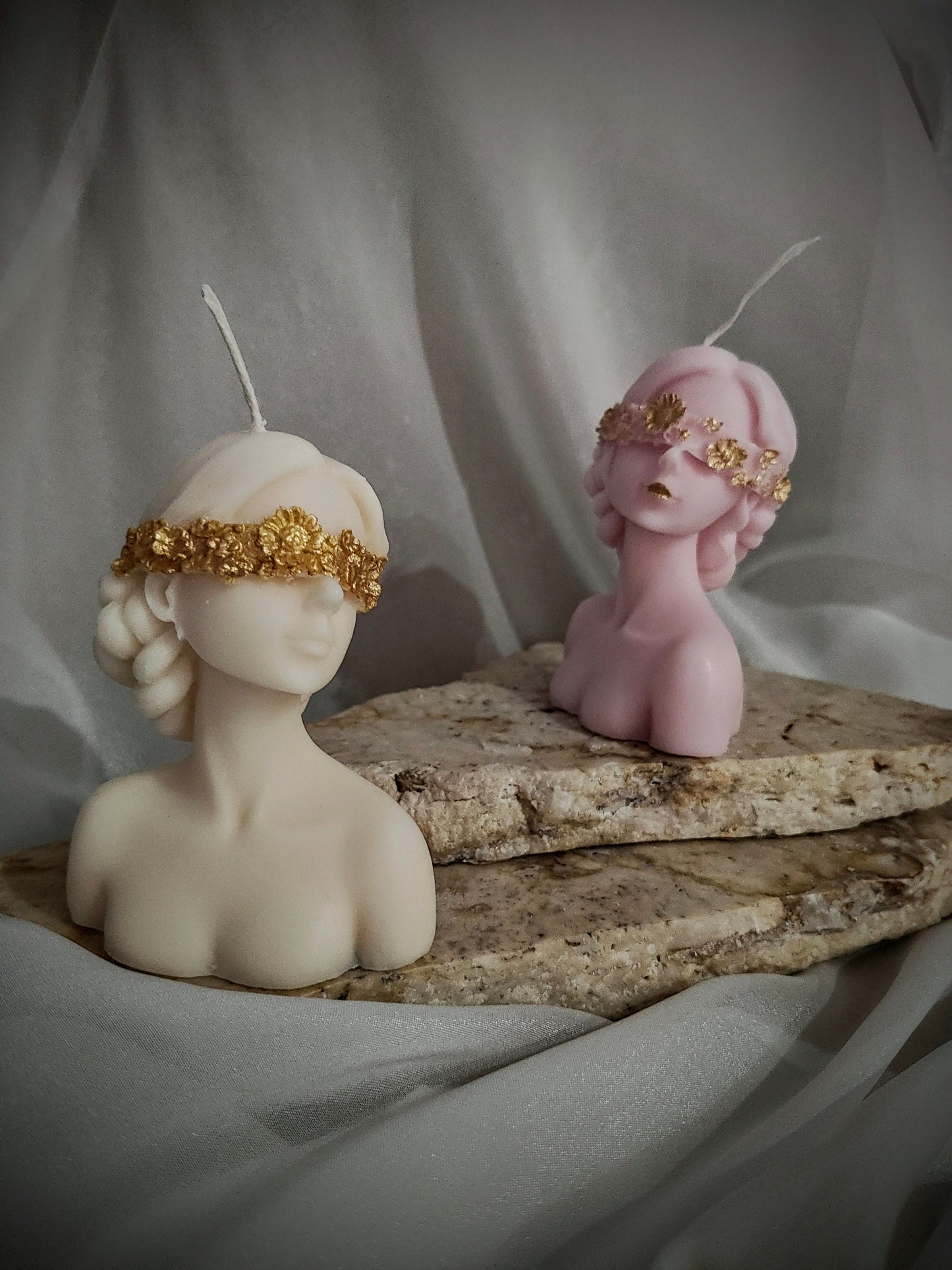 Gold Lady flower Head body Pillar Candle