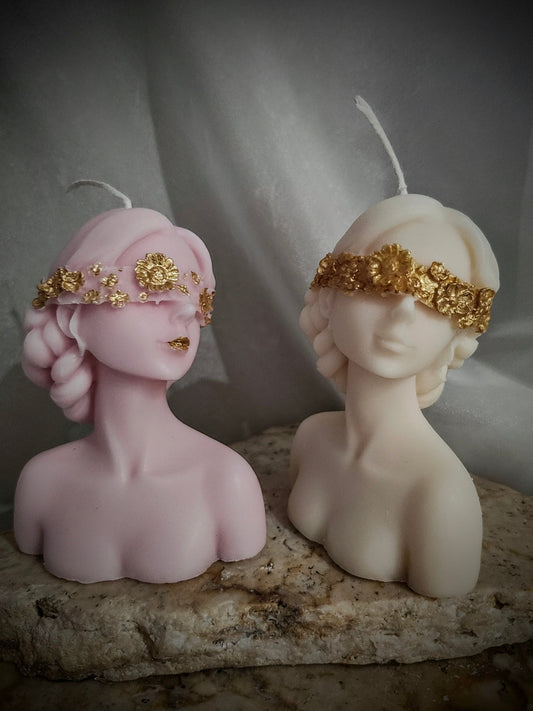 Gold Lady flower Head body Pillar Candle